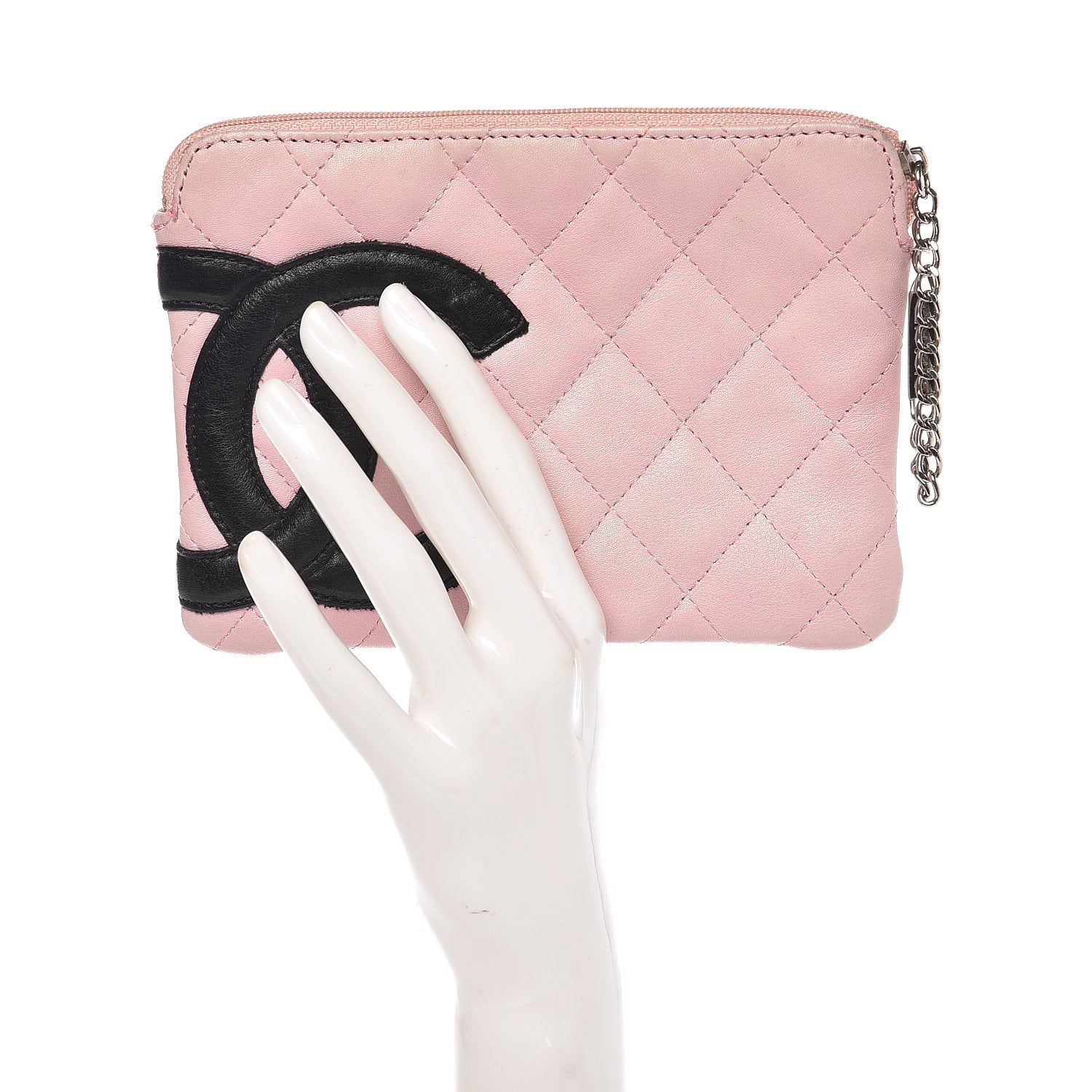 Chanel Calfskin Quilted Cambon Cosmetic Pouch Pink Black 2 of 12