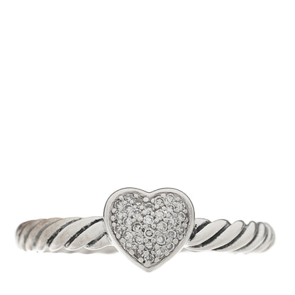 David Yurman Sterling Silver Diamond Cable Classics Heart Ring 48 4.5 1 of 5