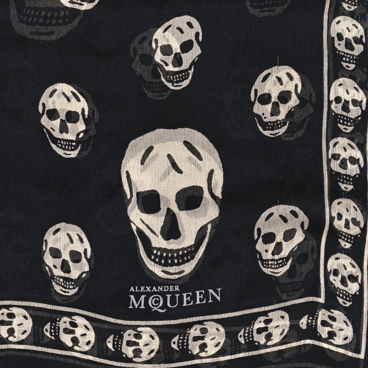 Silk Chiffon Skull Scarf Black Ivory
