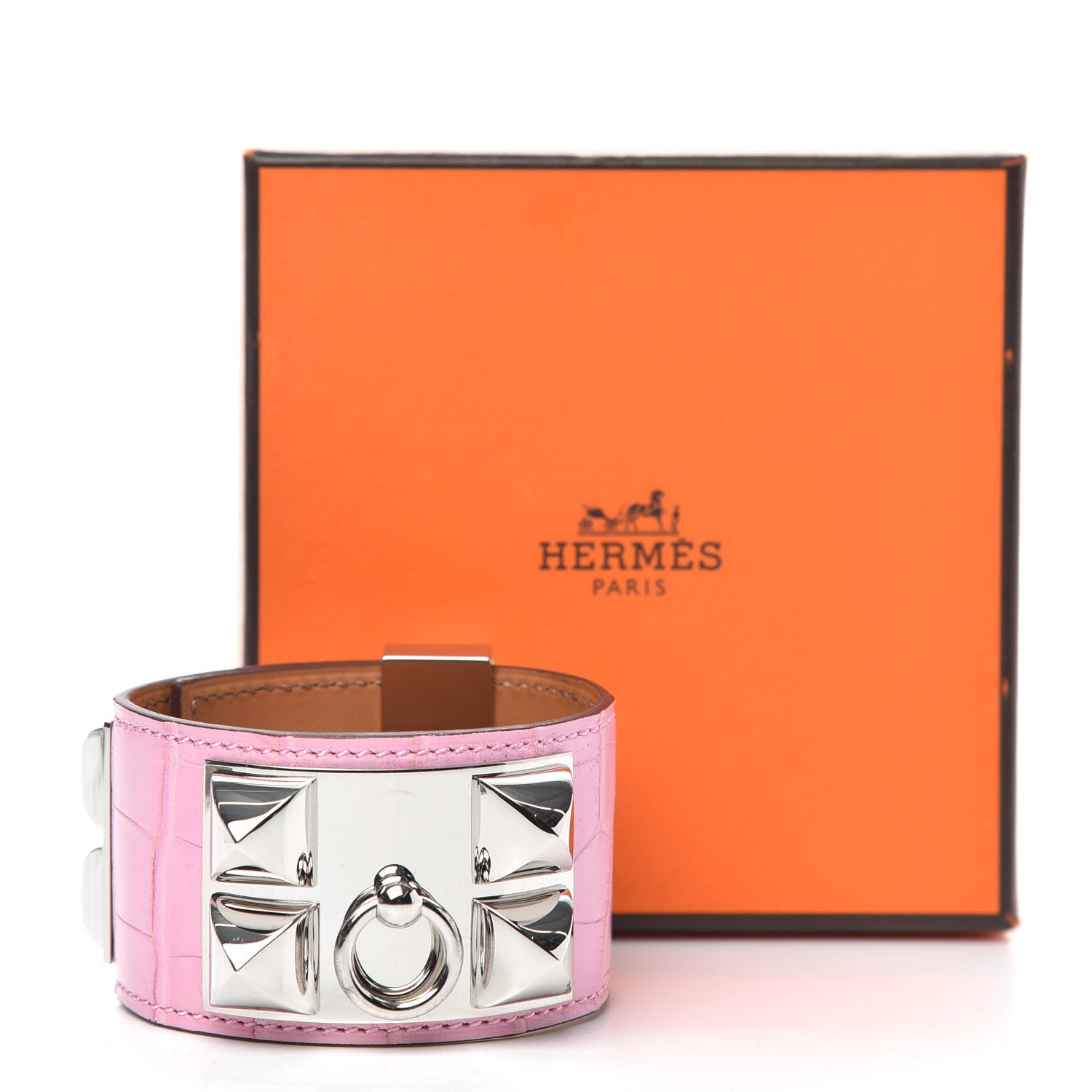 Hermes Matte Alligator Collier De Chien CDC Bracelet T2 5P Pink 7 of 7