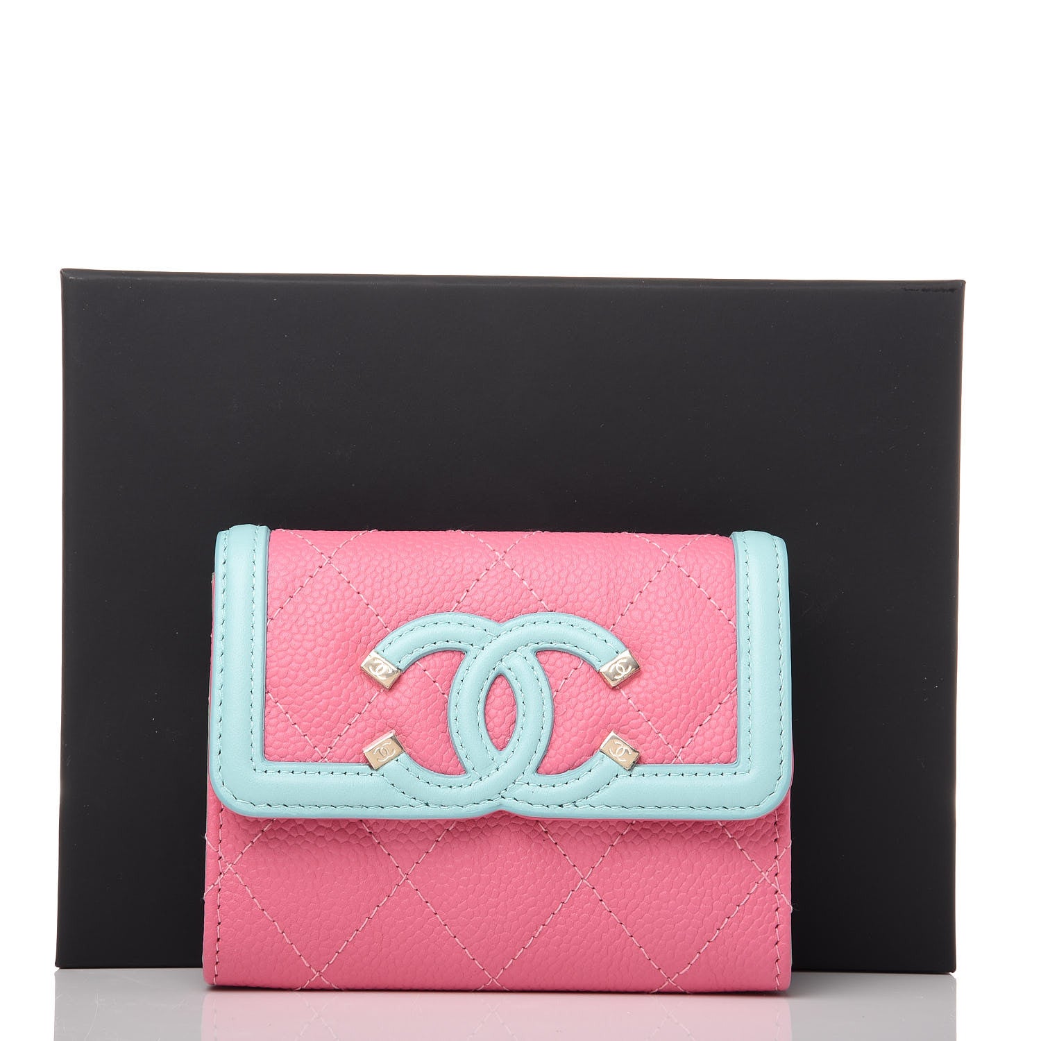 Chanel Caviar Quilted Filigree Flap Card Holder Pink Blue Green 9 of 9