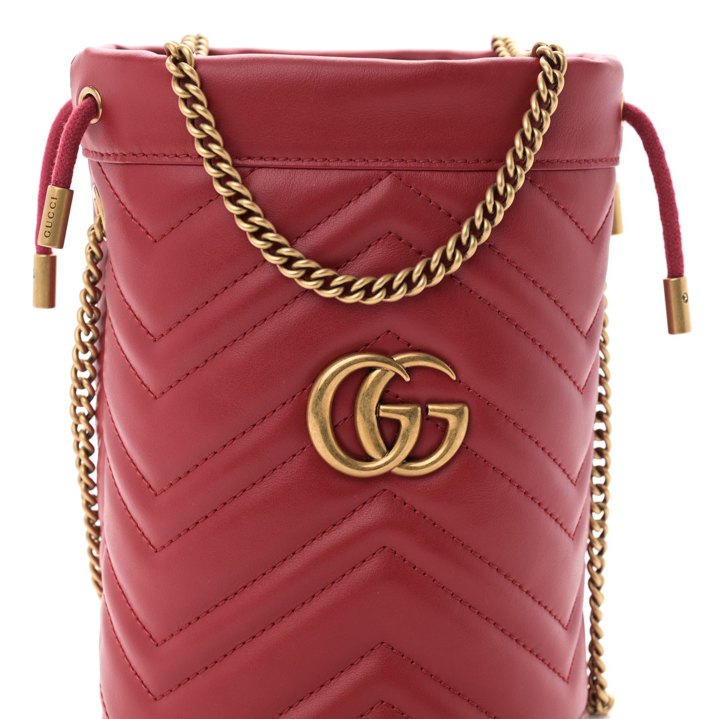 Calfskin Matelasse Mini GG Marmont 2.0 Bucket Bag Hibiscus Red