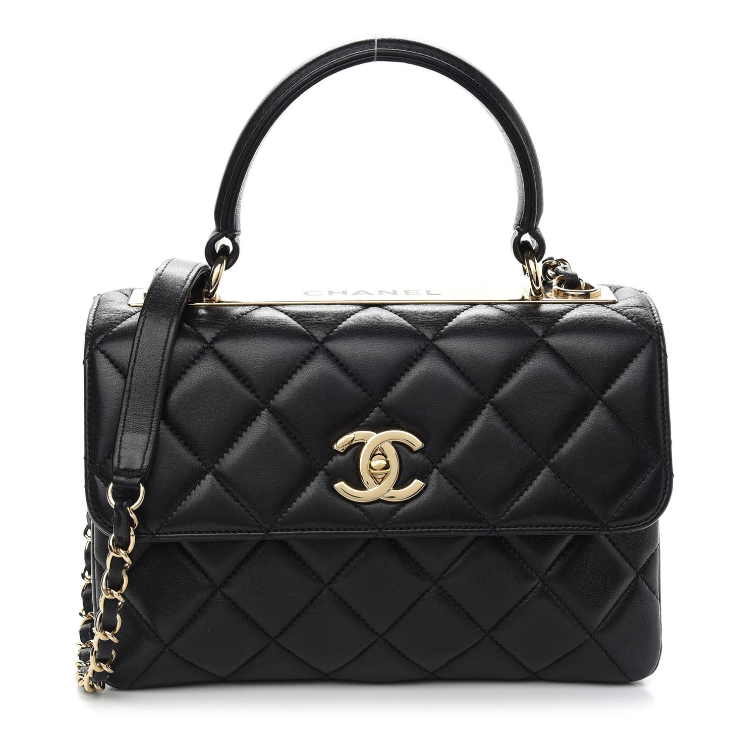 Lambskin Quilted Small Trendy CC Dual Handle Flap Bag Black