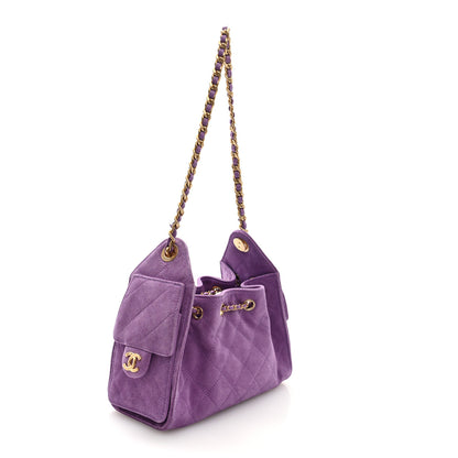 Chanel Suede Quilted Mini Chanel 25 Handbag Purple 3 of 10