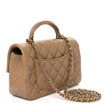 Chanel Lambskin Quilted Mini Top Handle Rectangular Flap Dark Beige 3 of 10