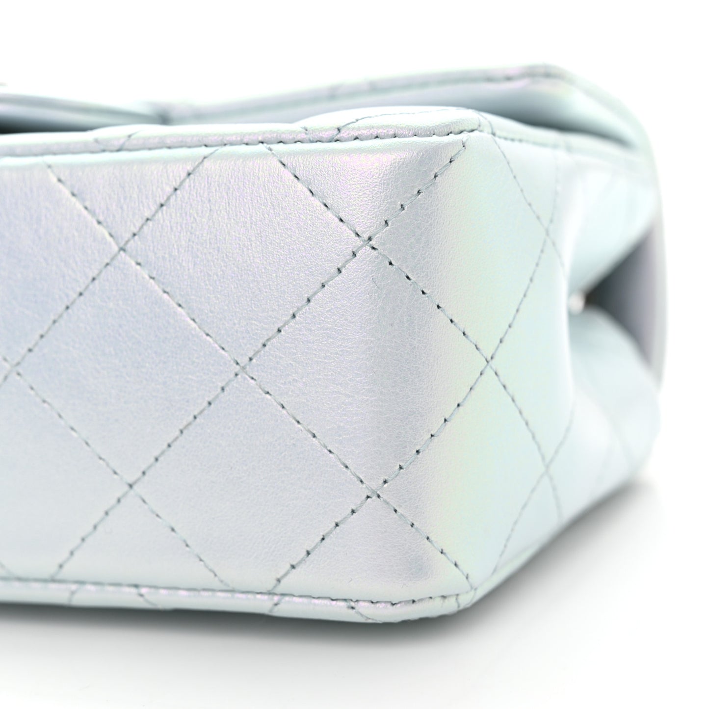 Iridescent Calfskin Quilted Mini Rectangular Flap Light Blue