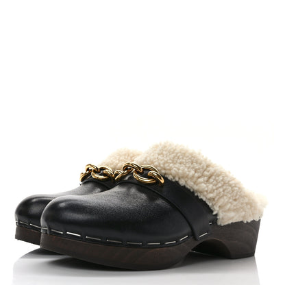 Saint Laurent Calfskin Shearling Toff 15 Clogs 37.5 Black 3 of 6