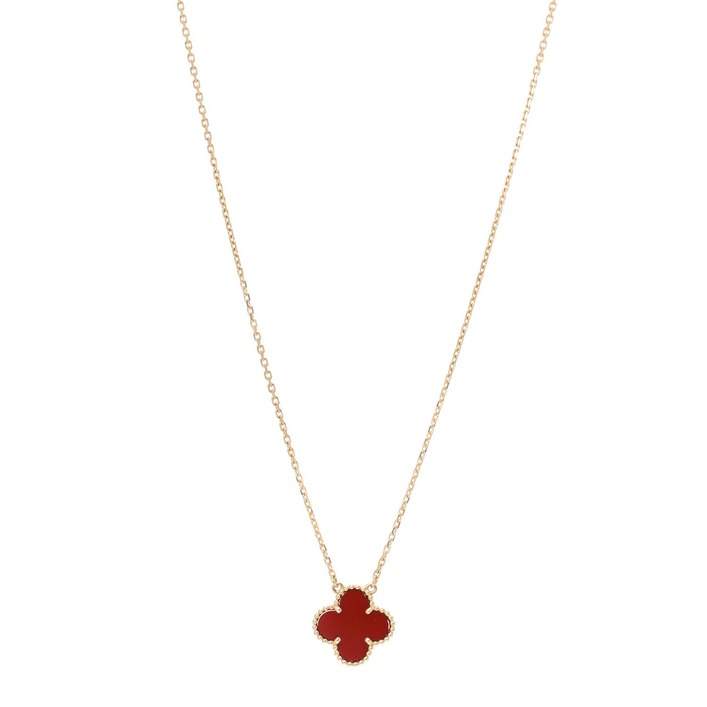 18K Yellow Gold Carnelian Vintage Alhambra Pendant Necklace