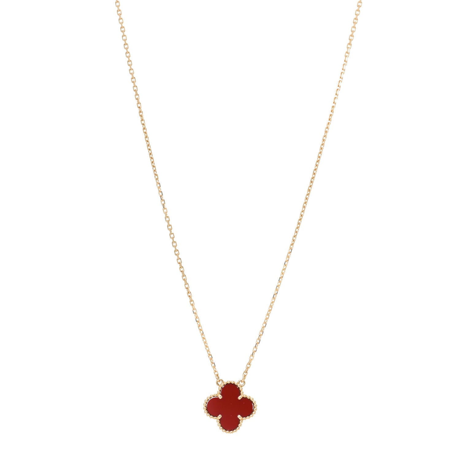 Van Cleef & Arpels 18K Yellow Gold Carnelian Vintage Alhambra Pendant Necklace 1 of 6