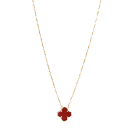 Van Cleef & Arpels 18K Yellow Gold Carnelian Vintage Alhambra Pendant Necklace 1 of 6