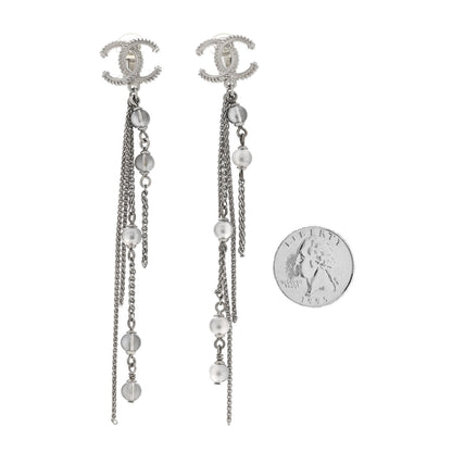 Chanel Metal Chain Pearl CC Drop Clip On Earrings Silver 2 of 4
