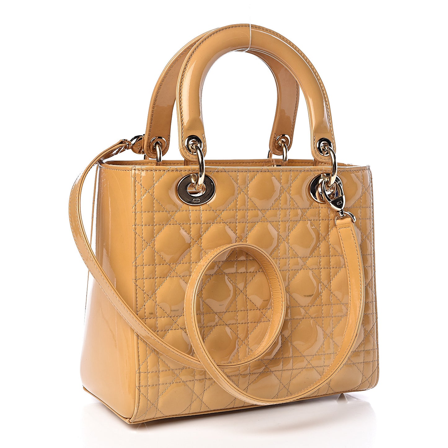Metallic Patent Cannage Medium Lady Dior Yellow