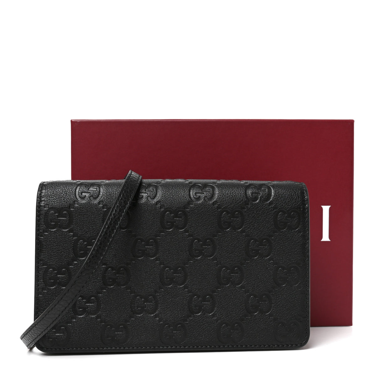 Gucci GG Grainy Calfskin Emblem Wallet On Chain Black 10 of 10
