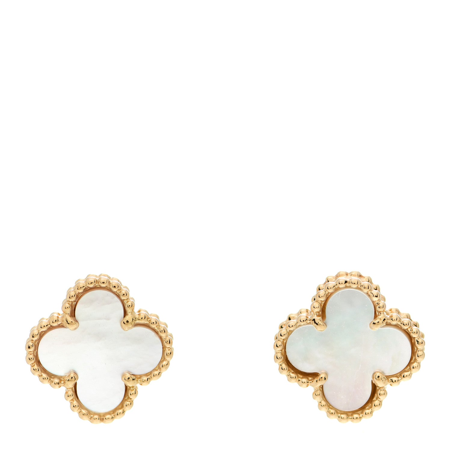 Van Cleef & Arpels 18K Yellow Gold Mother of Pearl Sweet Alhambra Earrings 1 of 6