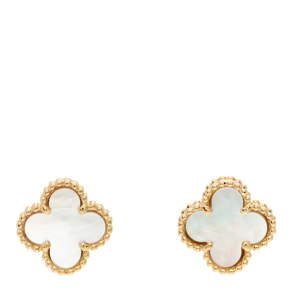 Van Cleef & Arpels 18K Yellow Gold Mother of Pearl Sweet Alhambra Earrings 1 of 6