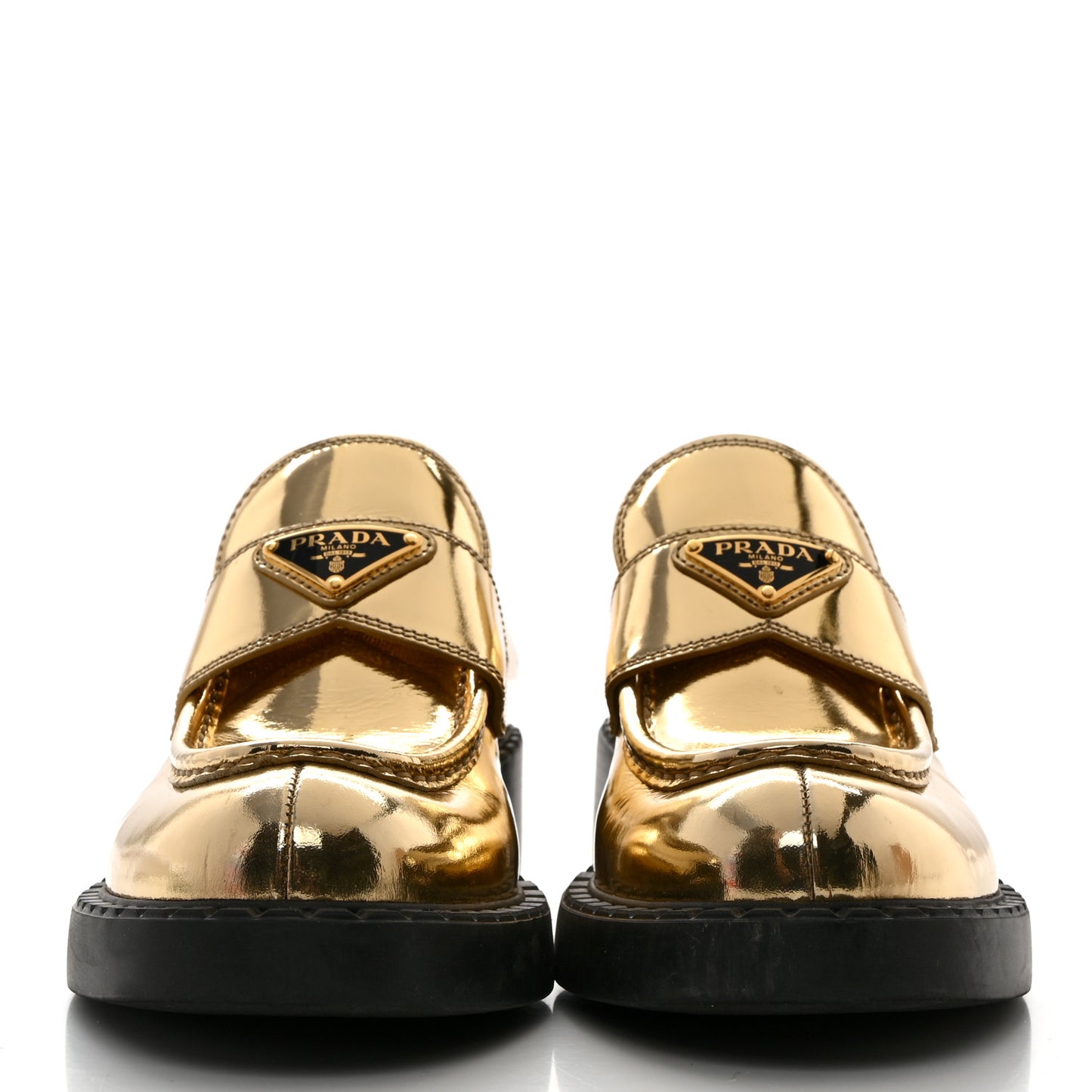 Metallic Brushed Calfskin Metal Triangle Logo 50mm Loafers 39.5 Platino