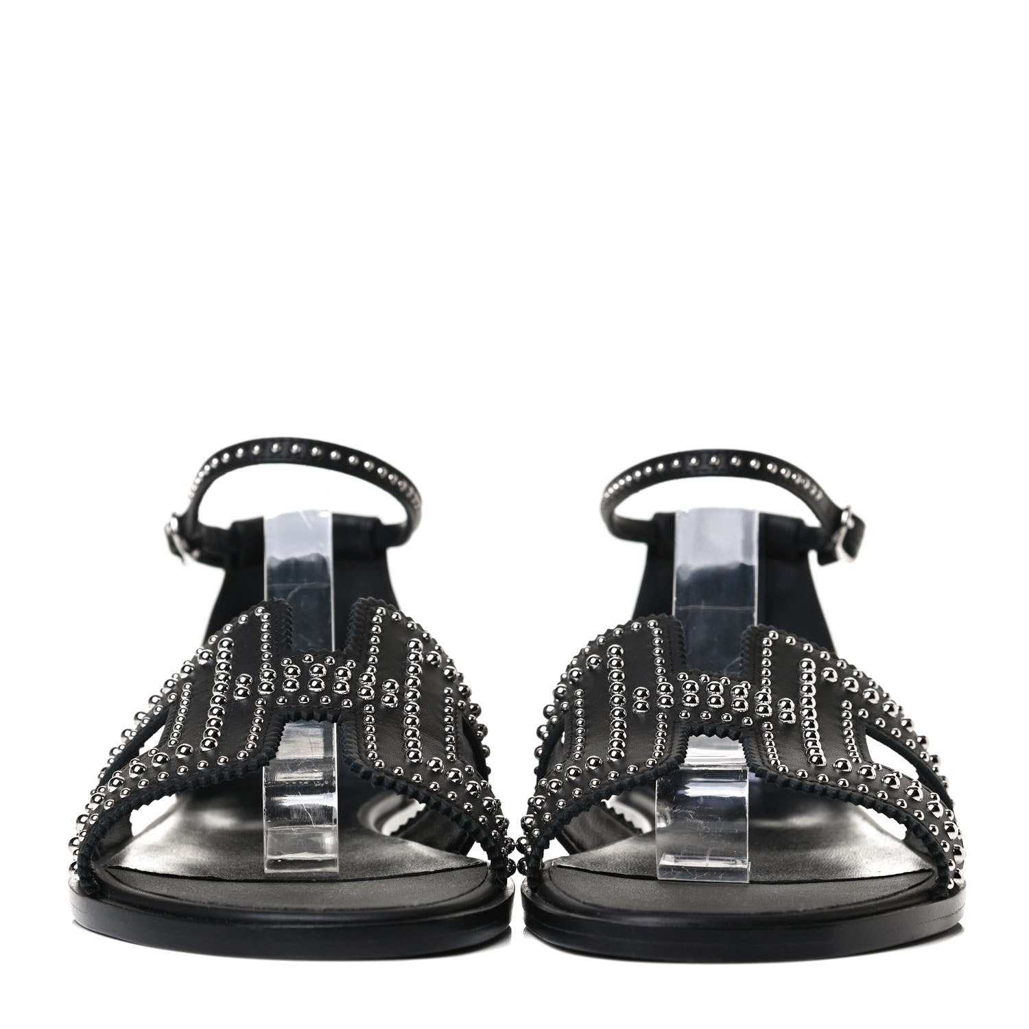Hermes Calfskin Studded Santorini Sandals 38.5 Black 2 of 11