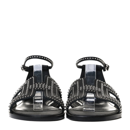 Hermes Calfskin Studded Santorini Sandals 38.5 Black 2 of 11
