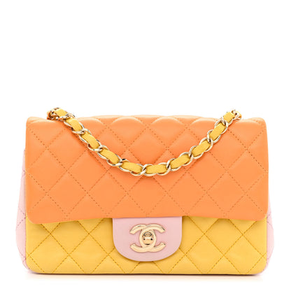 Chanel Lambskin Quilted Tri-color Mini Rectangular Flap Orange Yellow Pink 1 of 10