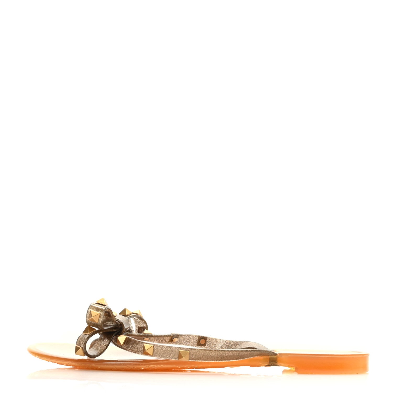 Valentino Garavani PVC Jelly Glitter Rockstud Bow Thong Sandals 41 Oro 1 of 7