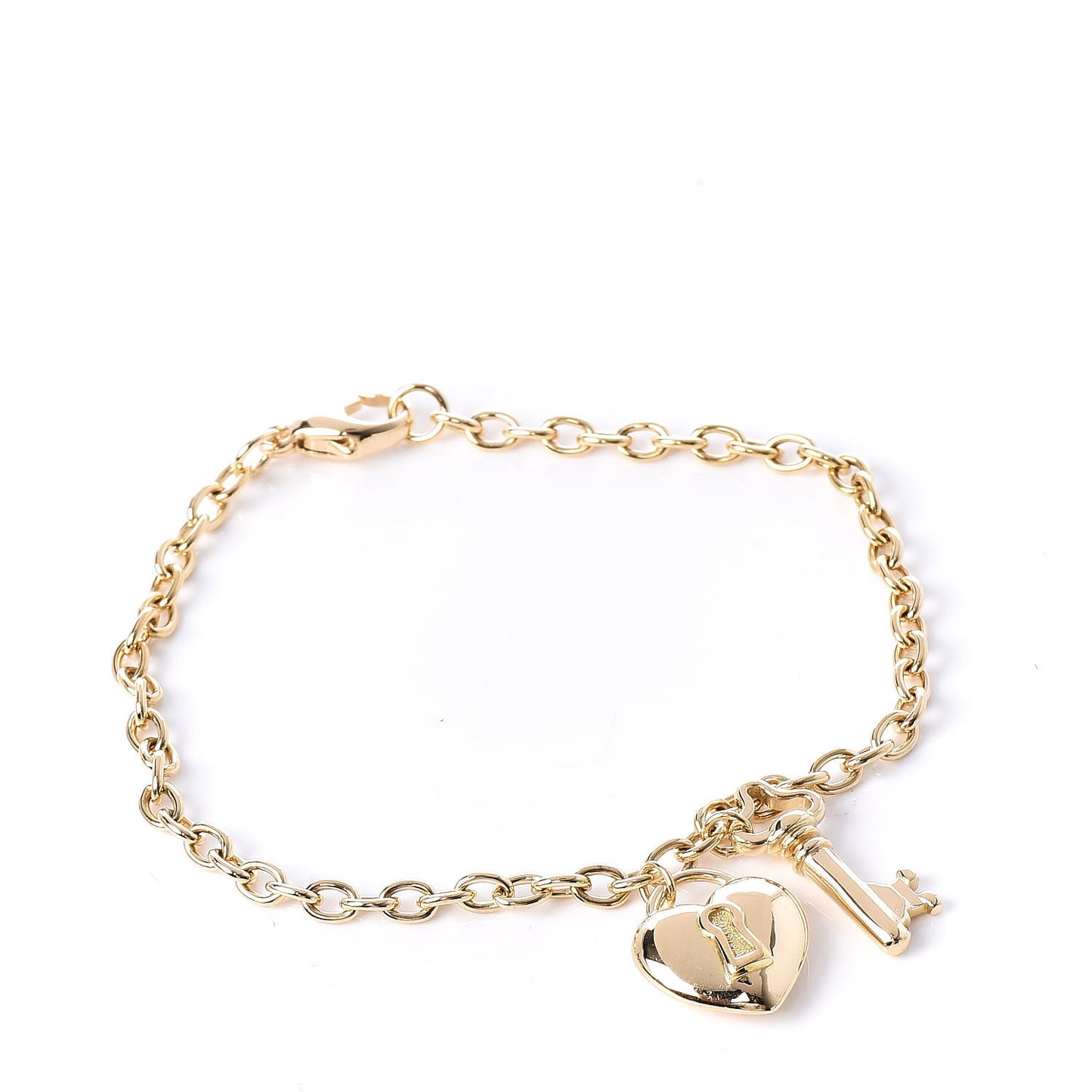 18K Yellow Gold Heart Lock Key Chain Bracelet