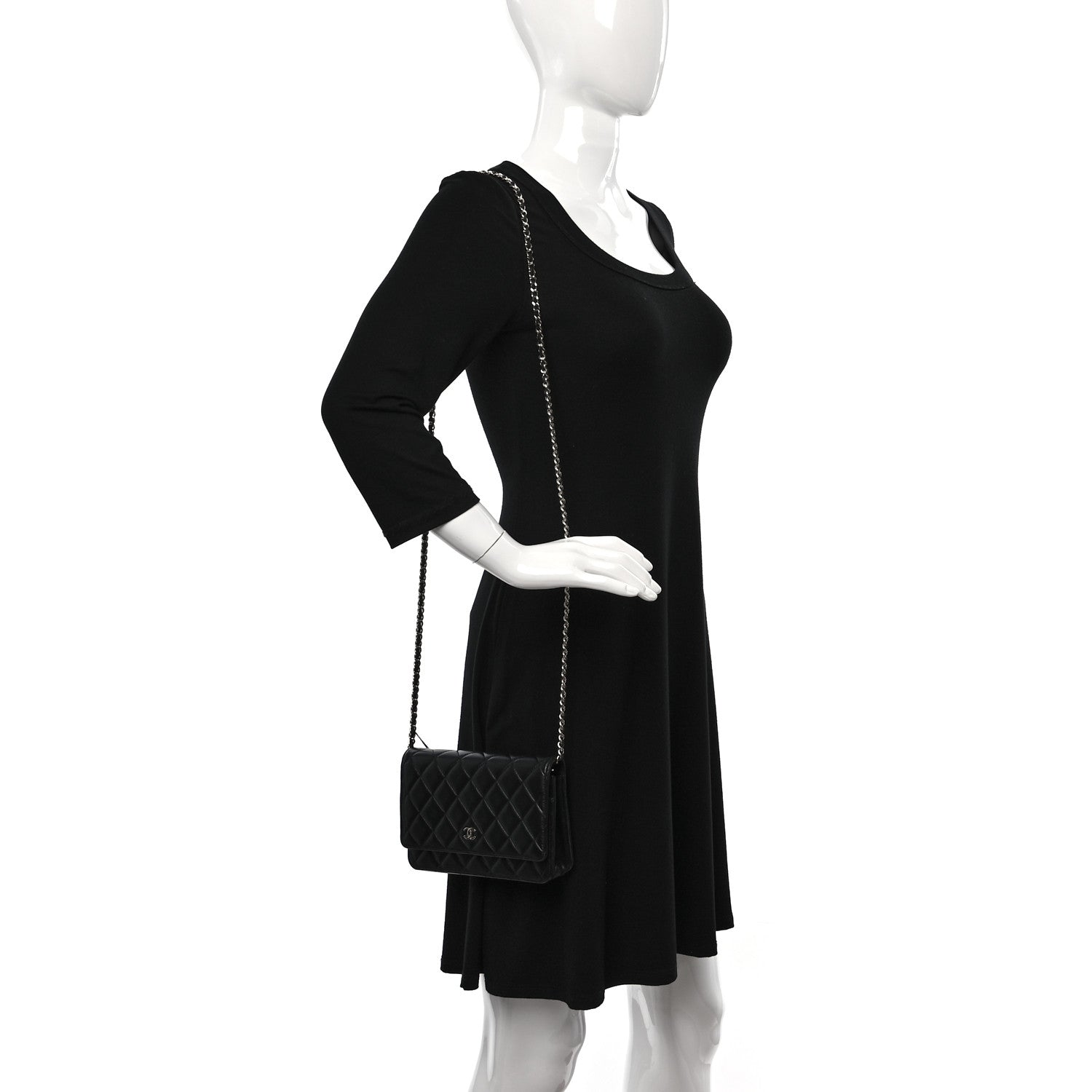 Chanel Lambskin Quilted Wallet On Chain WOC Black 2 of 12