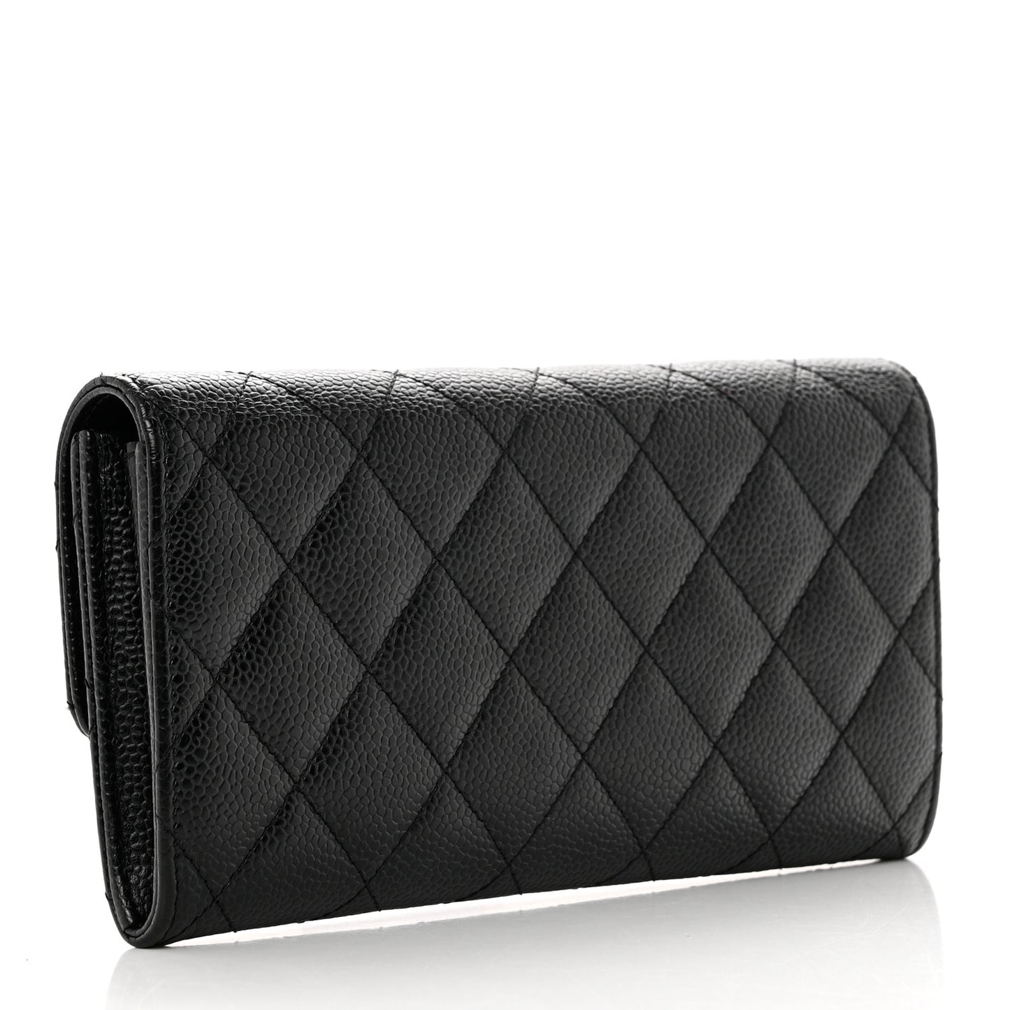 Caviar Quilted Large Gusset Flap Wallet Black