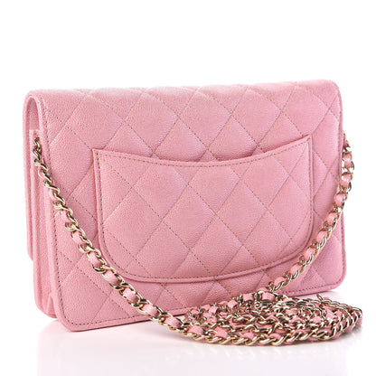 Chanel Iridescent Caviar Quilted Wallet on Chain WOC Rose Pink 3 of 11