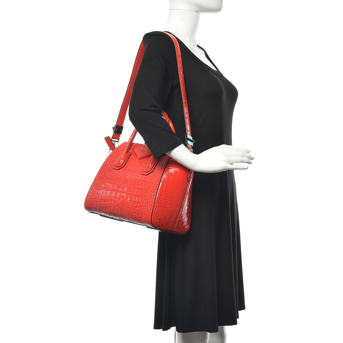 Calfskin Crocodile Embossed Small Antigona Red