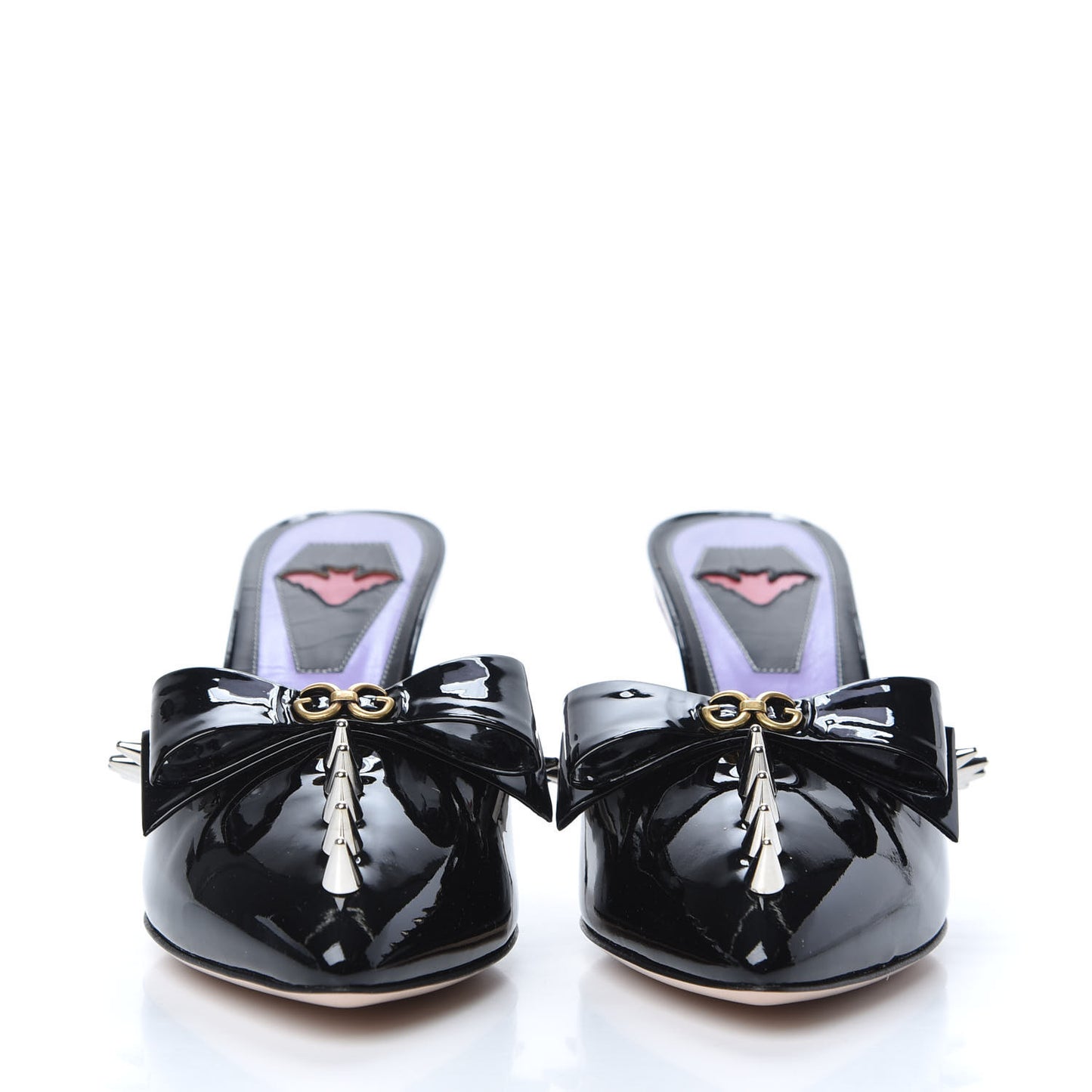 Patent GG Bow Sadie Spike Mid Heel Mules 35.5 Black