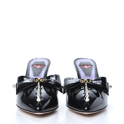 Gucci Patent GG Bow Sadie Spike Mid Heel Mules 35.5 Black 2 of 9
