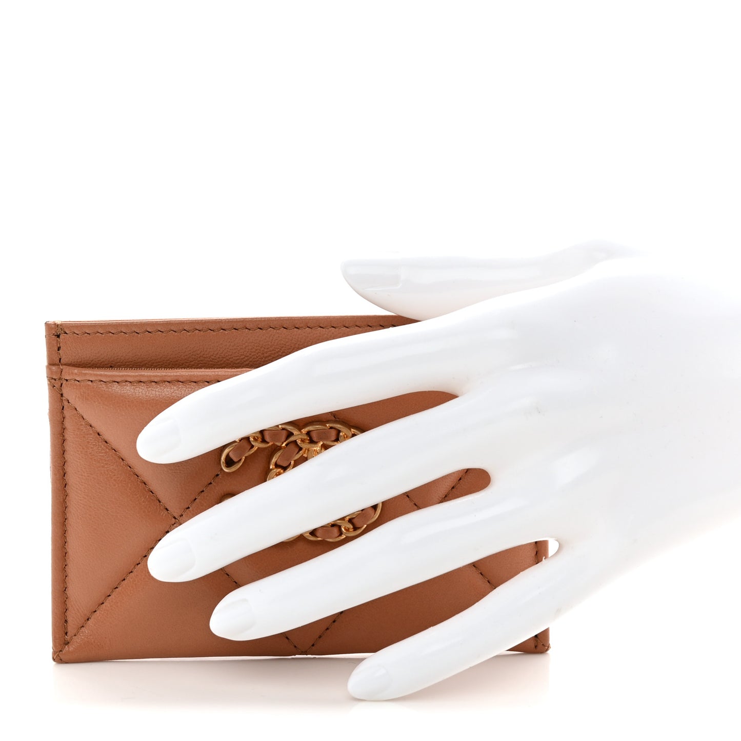 Lambskin Quilted Chanel 19 Card Holder Brown