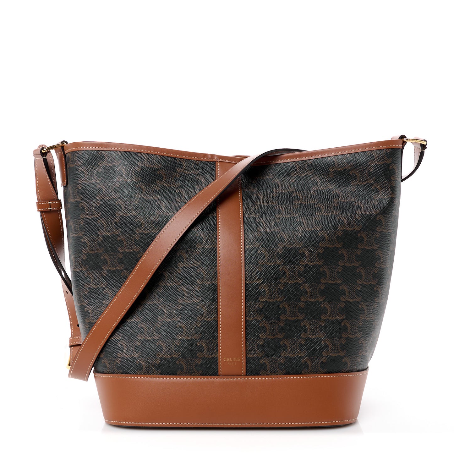 Triomphe Canvas Calfskin Medium Bucket Bag Tan