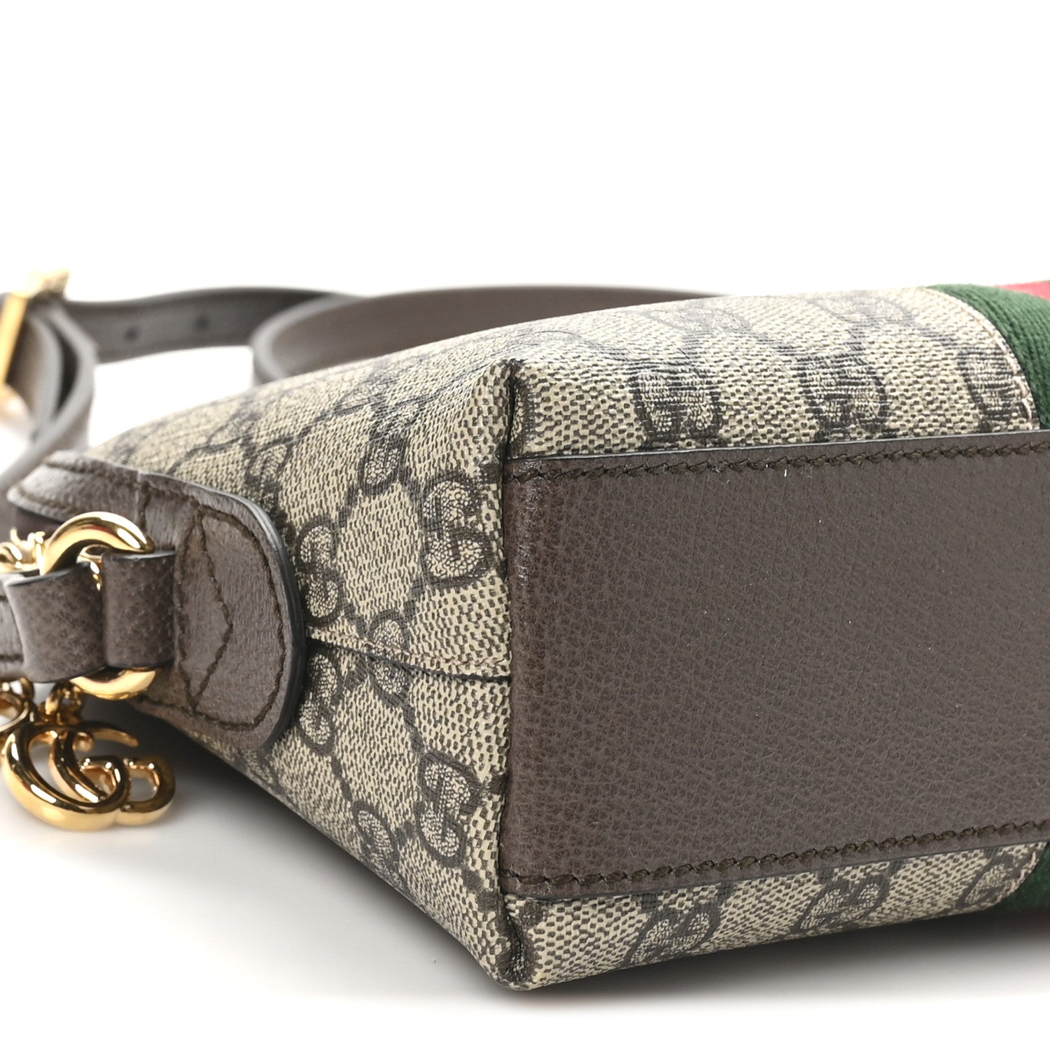 Gucci GG Supreme Monogram Textured Dollar Calfskin Web Small Ophidia Dome Shoulder Bag Beige Ebony New Acero 9 of 10