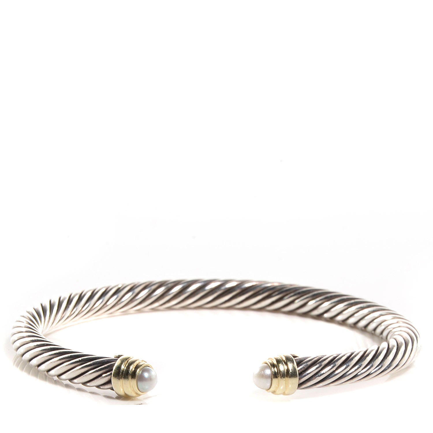 David Yurman Sterling Silver 14K Yellow Gold Pearl 5mm Cable Classics Bracelet 1 of 6