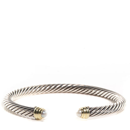 David Yurman Sterling Silver 14K Yellow Gold Pearl 5mm Cable Classics Bracelet 1 of 6