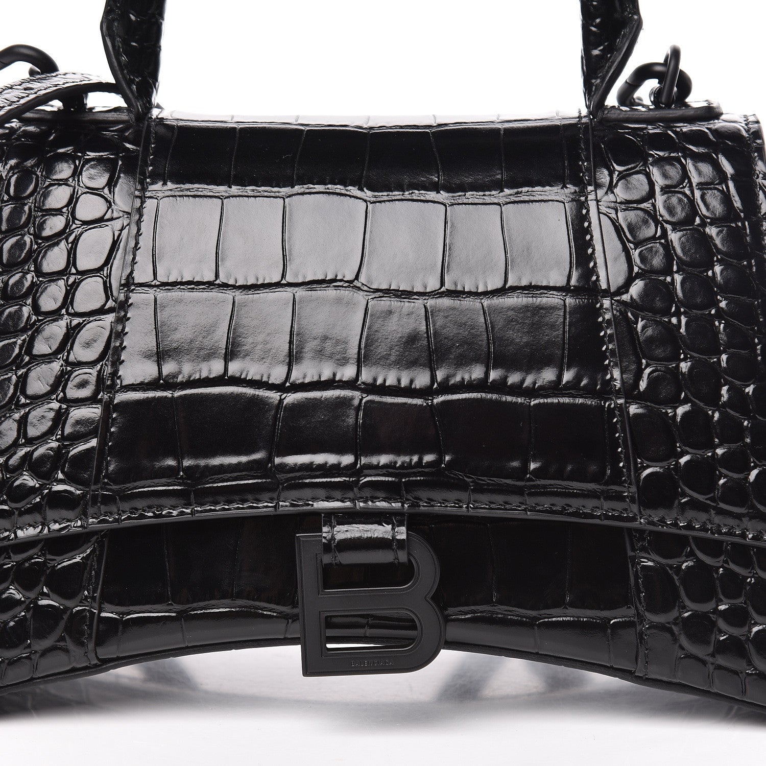 Balenciaga Shiny Calfskin Monochrome Crocodile Embossed Small Hourglass Top Handle Bag Black 10 of 10