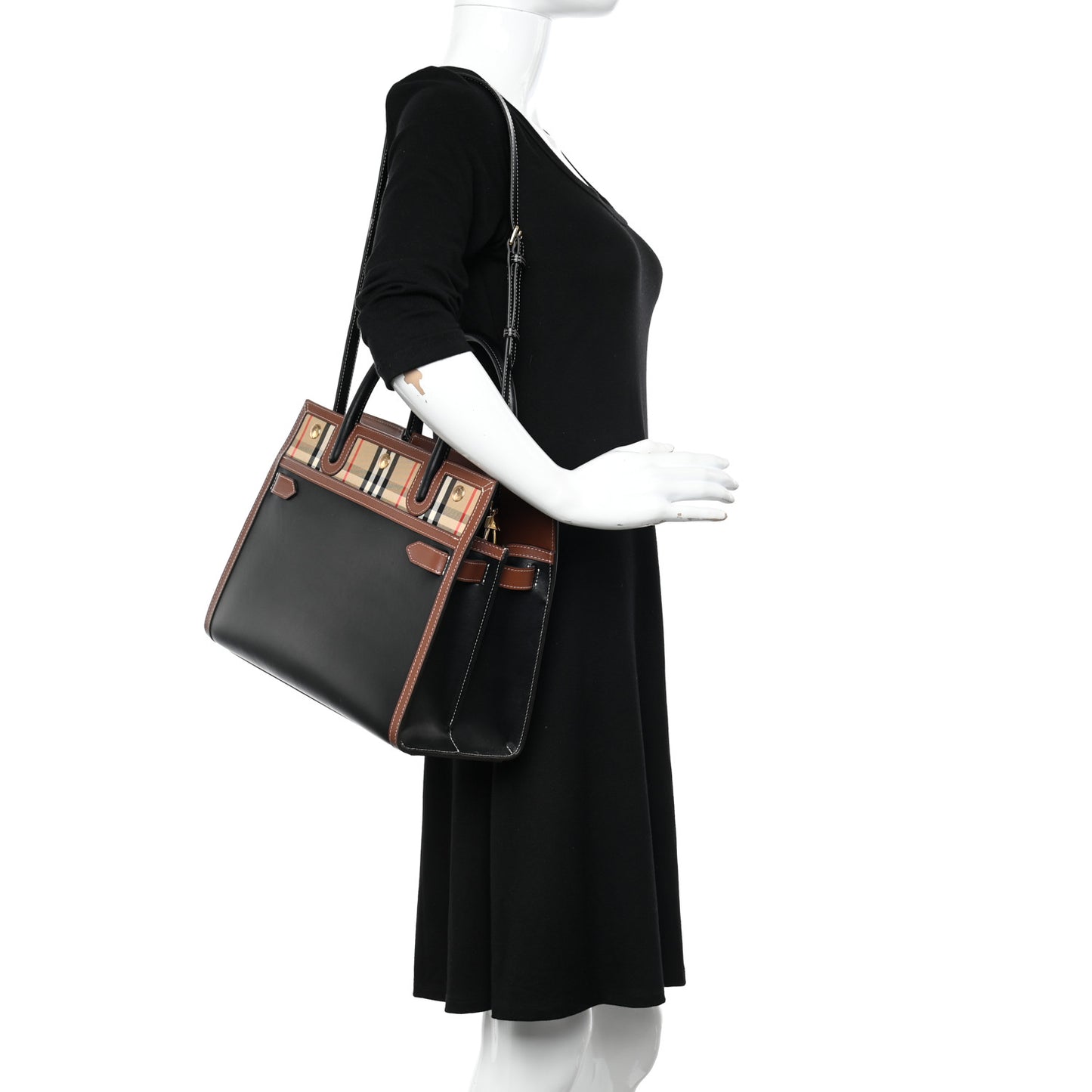 Calfskin Vintage Check Small Two Handle Title Bag Black
