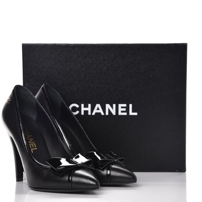 Chanel Lambskin Patent Bow Cap Toe Pumps 36.5 Black 12 of 12