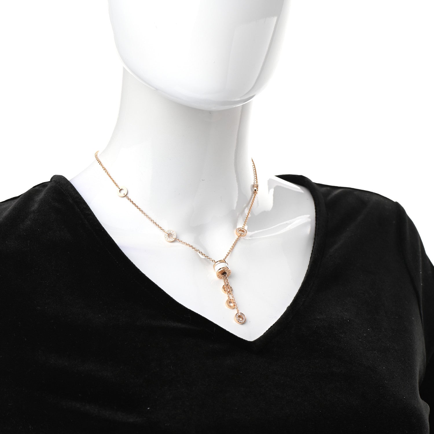 Bulgari 18K Rose Gold Diamond White Ceramic B.Zero1 Necklace 2 of 7