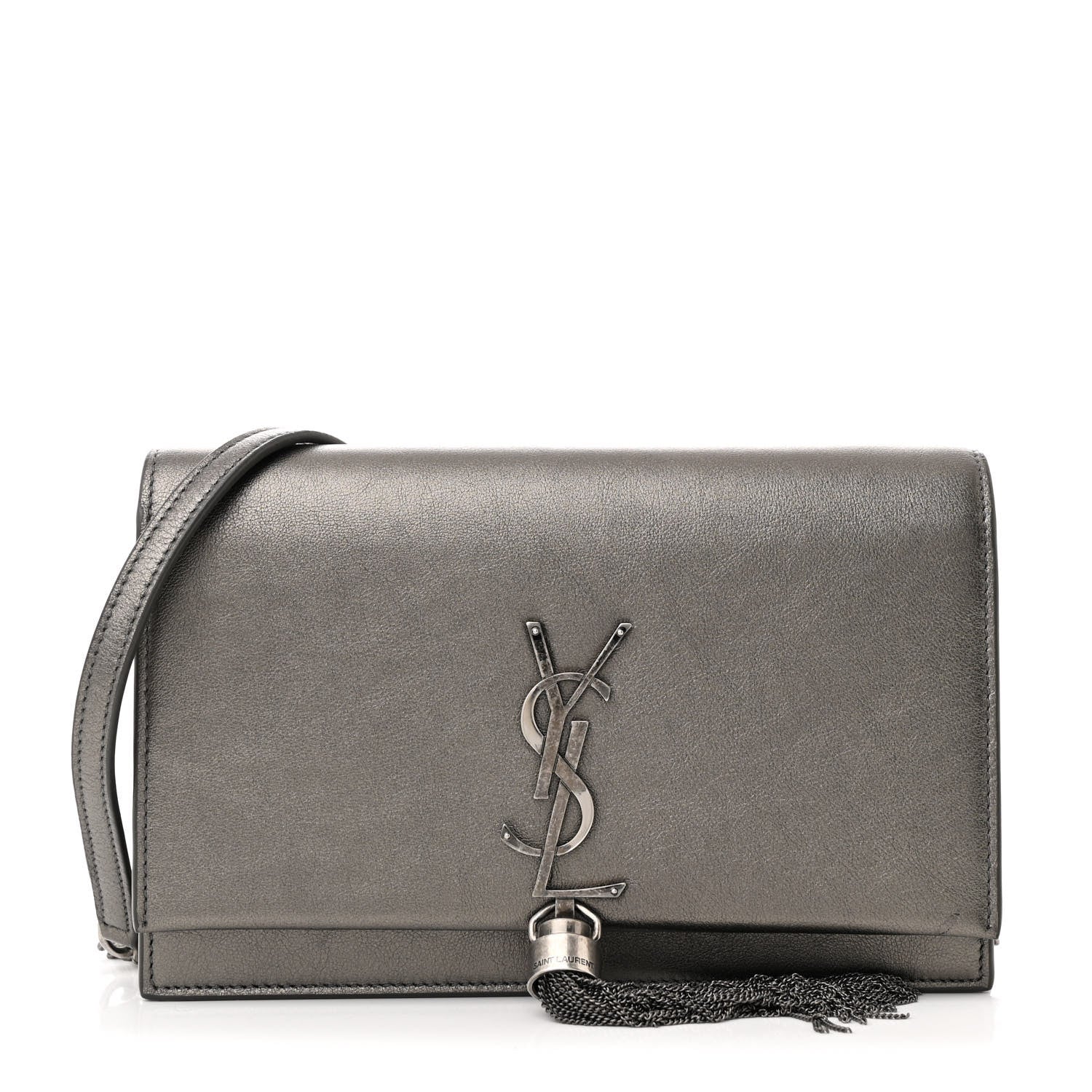 Saint Laurent Metallic Smooth Calfskin Classic Monogram Kate Tassel Chain Wallet Grey 1 of 11