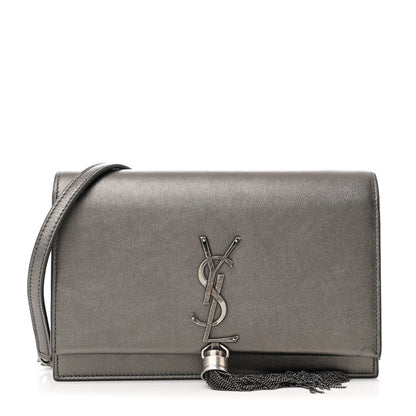 Saint Laurent Metallic Smooth Calfskin Classic Monogram Kate Tassel Chain Wallet Grey 1 of 11