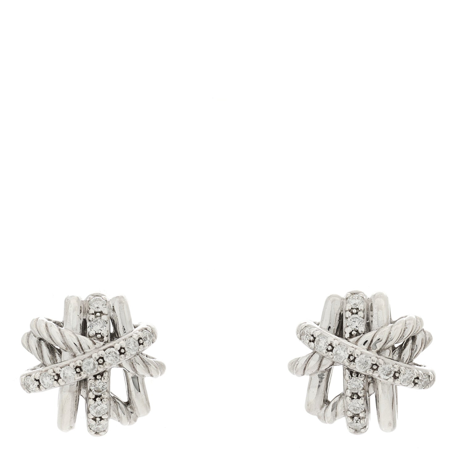 David Yurman Sterling Silver Diamond 11mm Crossover Earrings 1 of 4