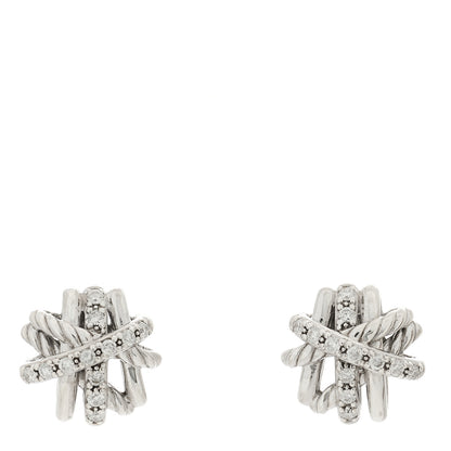 David Yurman Sterling Silver Diamond 11mm Crossover Earrings 1 of 4