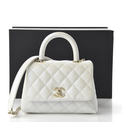 Chanel Iridescent Caviar Quilted Extra Mini Coco Handle Flap Ivory 11 of 11
