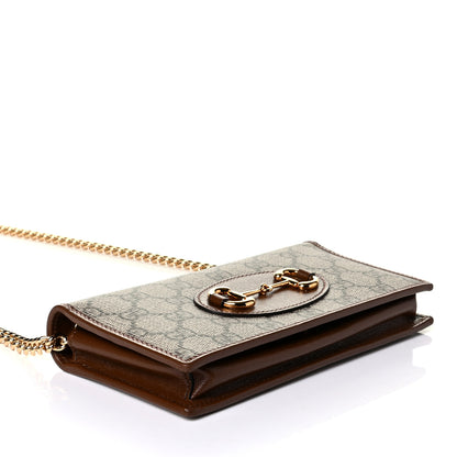 Gucci GG Supreme Monogram Azalea Calfskin Horsebit 1955 Wallet On Chain Beige Ebony Brown Sugar 3 of 6