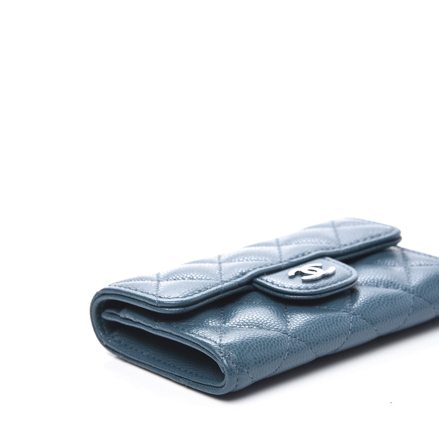 Caviar Quilted Flap Card Holder Wallet Dark Turquoise