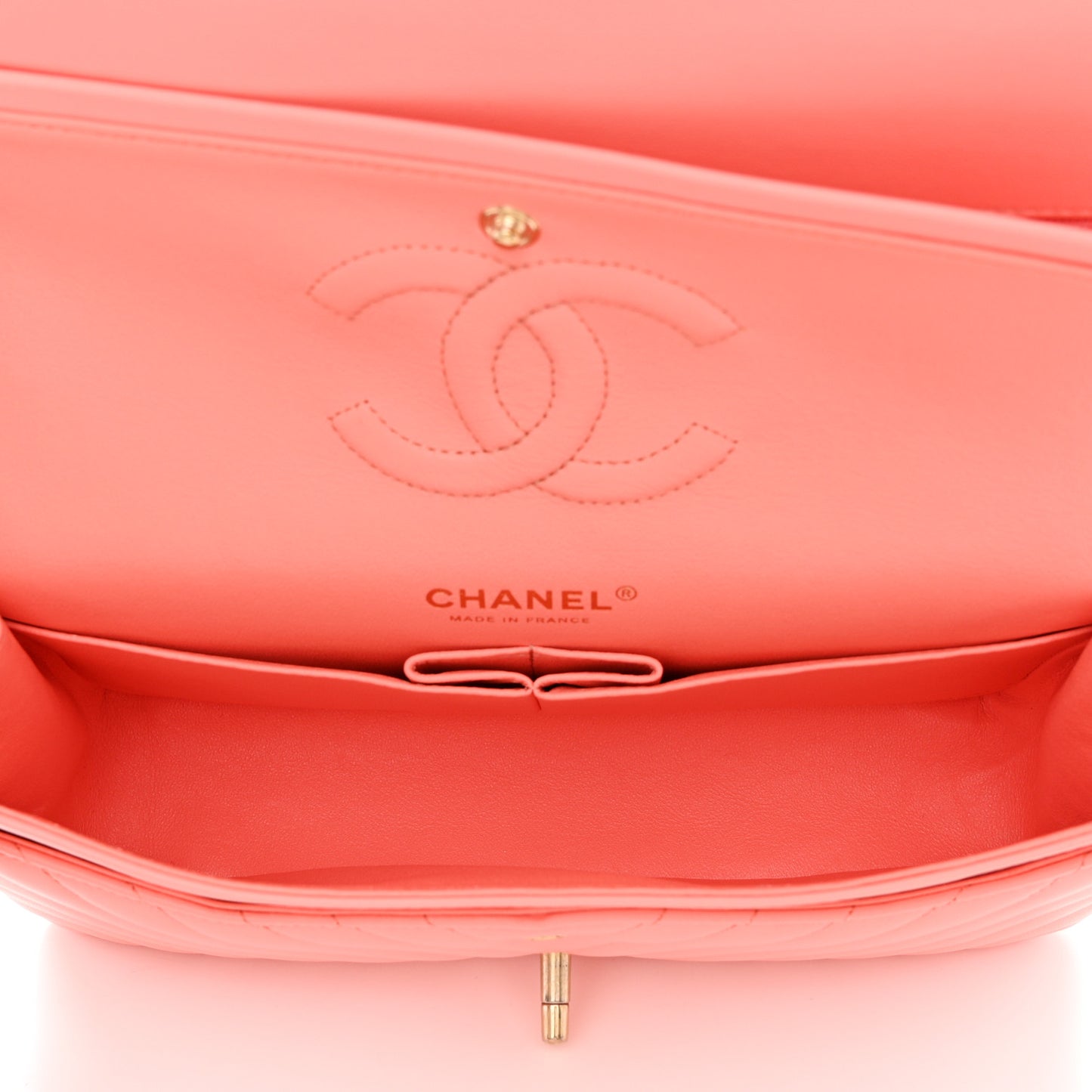 Lambskin Chevron Quilted Medium Double Flap Coral