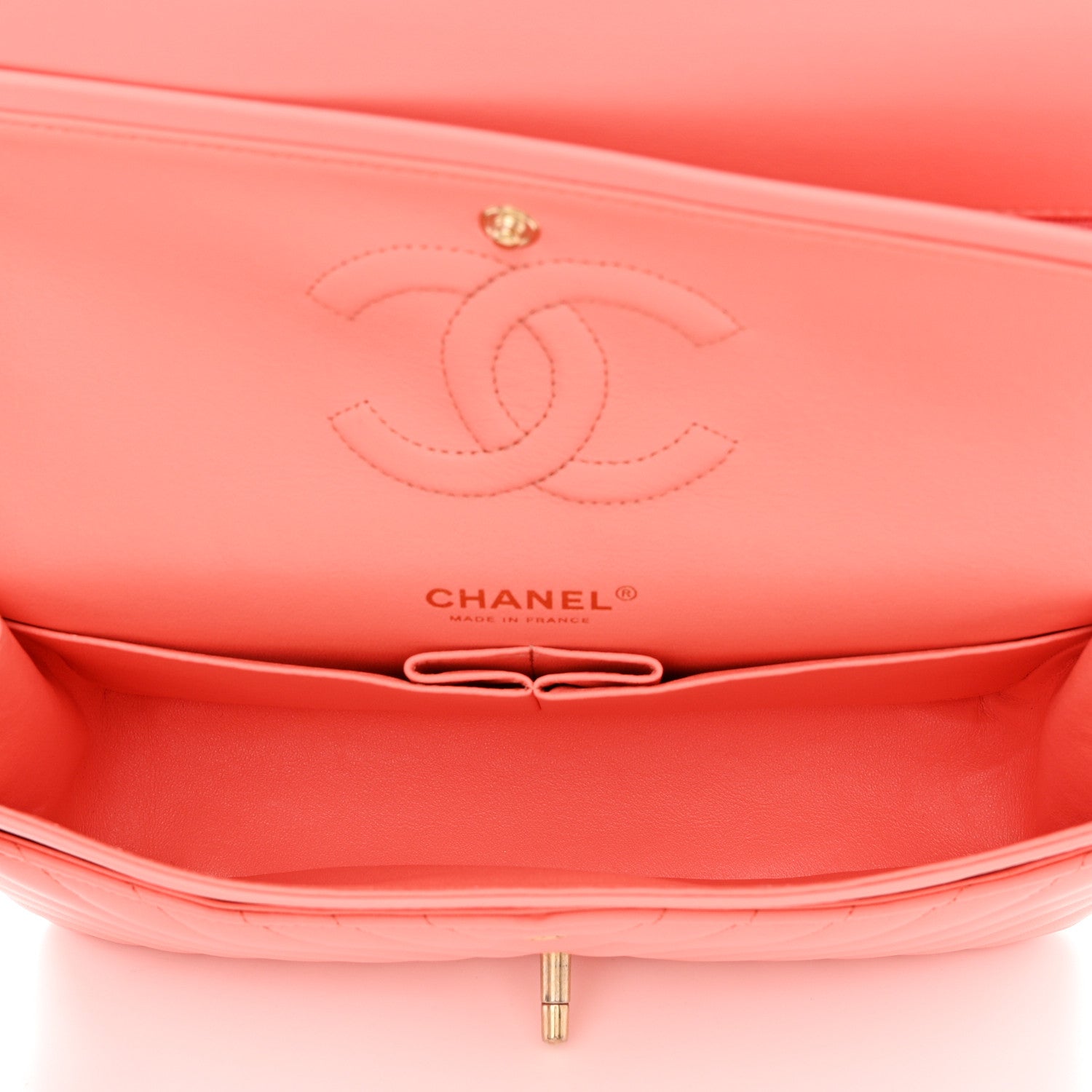 Chanel Lambskin Chevron Quilted Medium Double Flap Coral 5 of 10