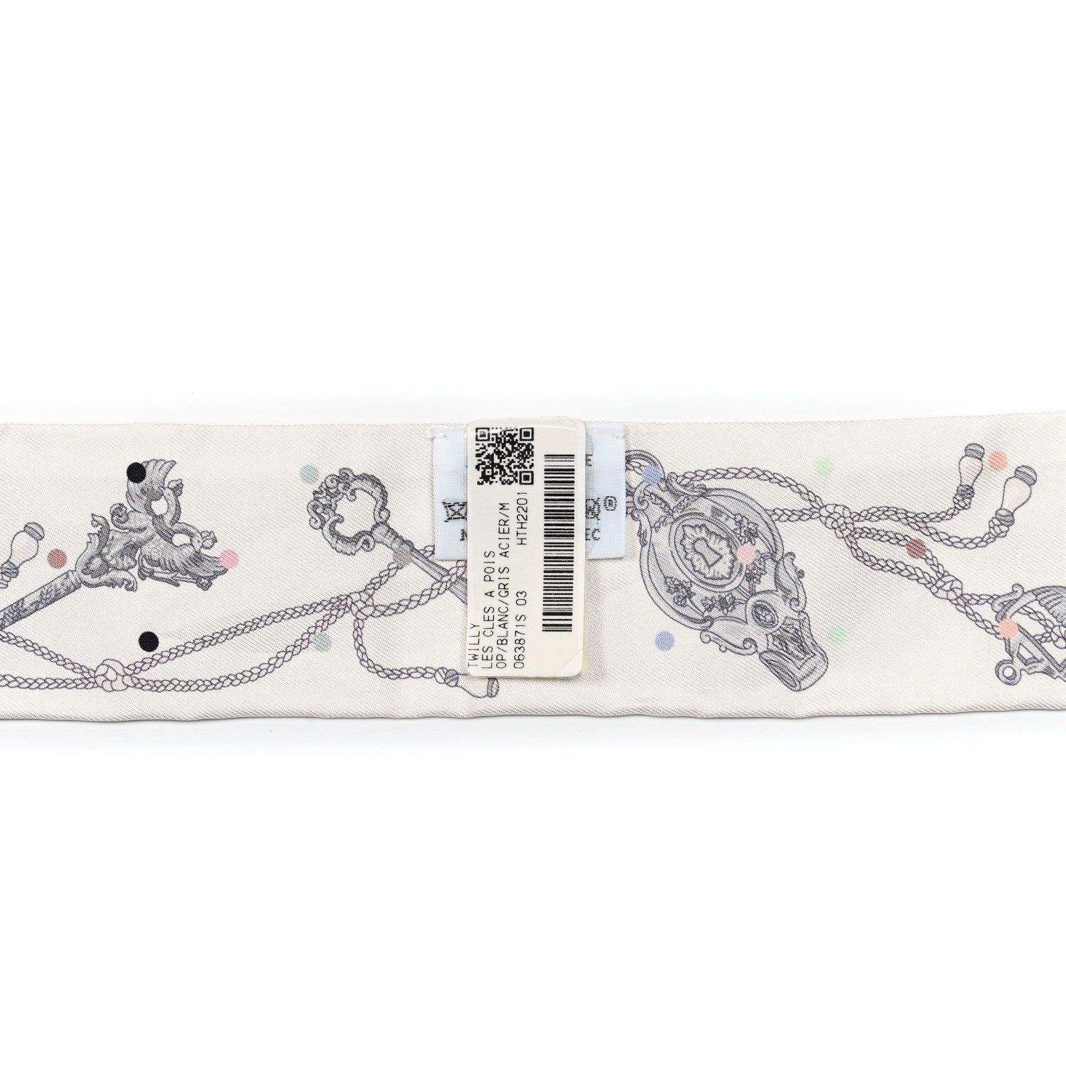 Hermes Silk Les Cles A Pois Twilly White Gris Acier 4 of 4